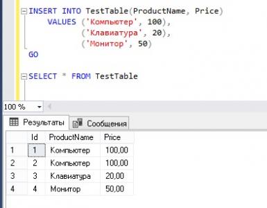 SQL sorgusu INSERT INTO - veritabanını bilgilerle doldurun